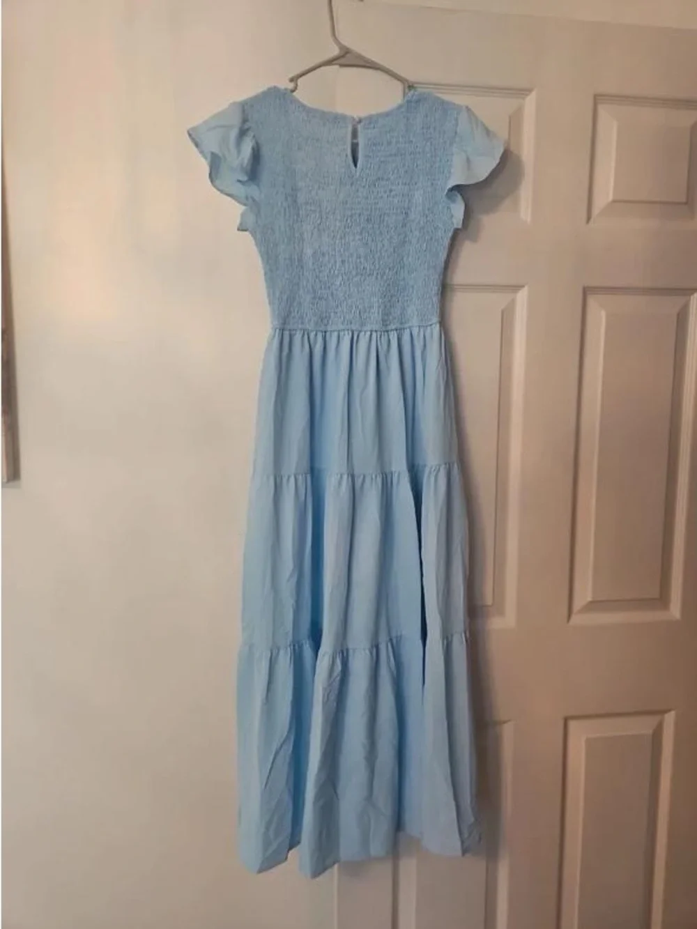 Light Blue Smocked Maxi Dress with Flutter Sleeves